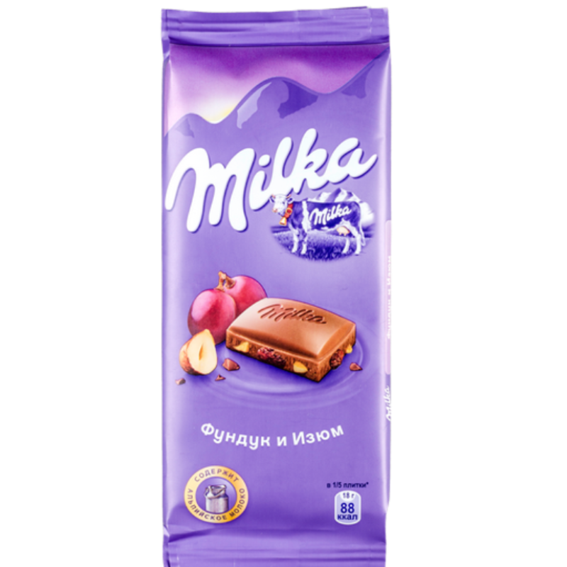 Милка (Фундук-изюм) 90гр*20шт шоколад ШТУЧНО
