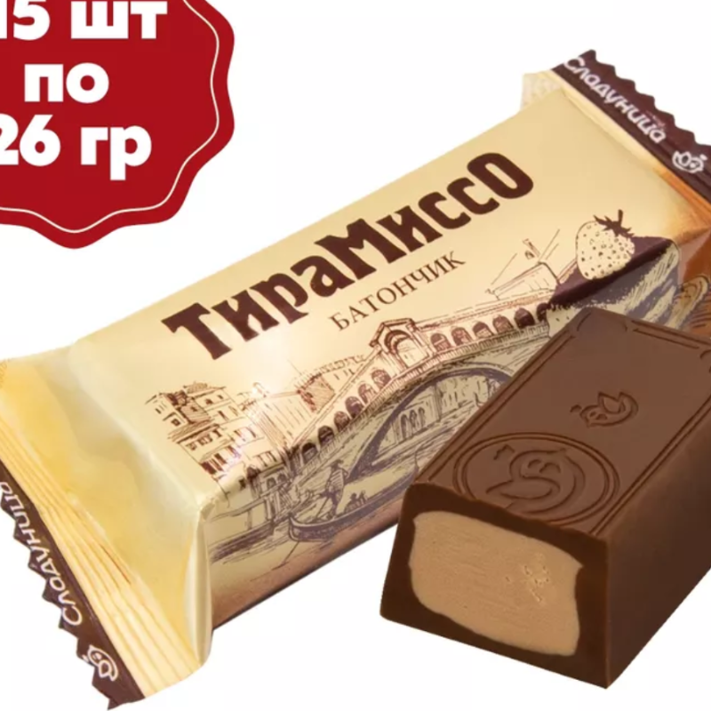 Бт ТИРАМИССО Ассорти 26гр*15шт Сладуница батончик (шоубокс)